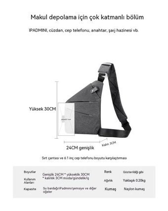 Happyplanet Şık Büyük Kapasiteli Çok Katlı Çapraz Mor Sol Erkek Sırt Çantası