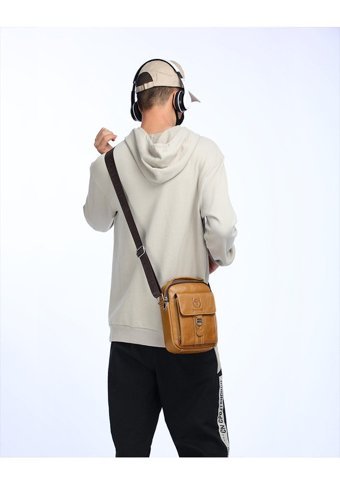 Bull Captan Deri Crossbody Kahverengi Erkek Sırt Çantası - Sarı