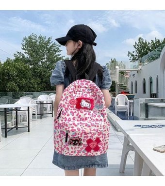 Forestbird Ins Sevimli Leopar Desenli Hello Kitty Kadın Sırt Çantası
