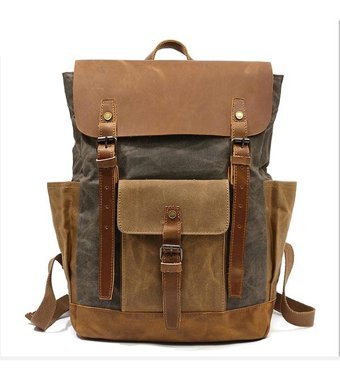 Arion Yz3132 Retro Tarzı Kanvas Ve Deri Asker Haki Erkek Sırt Çantası