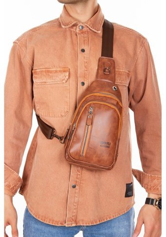Newish Polo Body Bag Çapraz Ve Taba Suni Deri Erkek Sırt Çantası