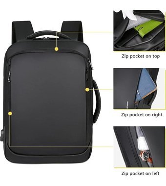 Sansan 15.6 Inç Usb Şarj Portlu Suya Dayanıklı Laptop Siyah Erkek Sırt Çantası