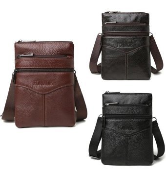 Generic Hakiki Deri Crossbody Seyahat Siyah Erkek Sırt Çantası