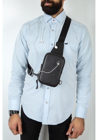 Newish Polo Hakiki Deri Minimal Siyah Erkek Sırt Çantası