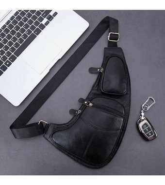 Generic Hakiki Deri Çok Cepli Crossbody Günlük Siyah Erkek Sırt Çantası