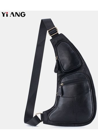 Generic Hakiki Deri Çok Cepli Crossbody Günlük Siyah Erkek Sırt Çantası