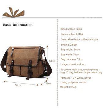 Zuolunduo Moda Kanvas Crossbody Haki Erkek Sırt Çantası