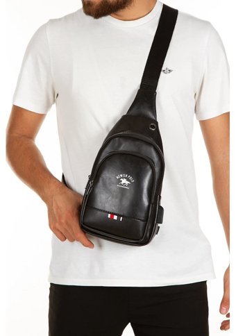 Newish Polo Body Bag Usb Kulaklık Çıkışlı Çapraz Siyah Erkek Sırt Çantası