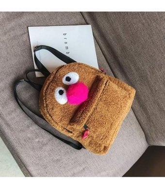 Sones Peluş Sevimli Kuş Çift Kız Kahverengi Kadın Sırt Çantası