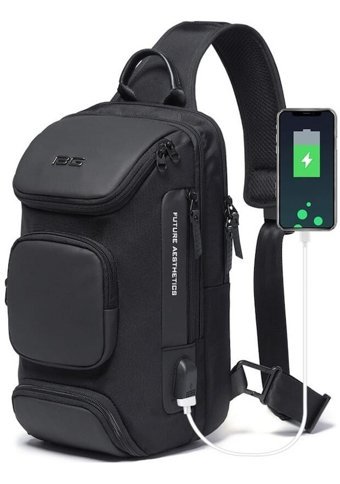 Bange Bg7086 Usb Şarj Portlu Tek Siyah Erkek Sırt Çantası
