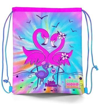 Coral High Mavi Pembe Flamingo Desenli İpli Büzgülü 22430 Kadın Sırt Çantası