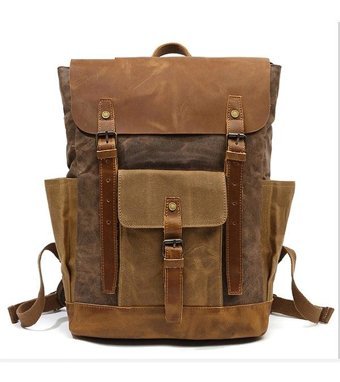 Arion Yz3132 Retro Tarzı Kanvas Ve Deri Kahverengi Erkek Sırt Çantası