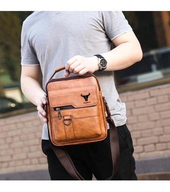 Generic Ekphero Suni Deri Vintage Crossbody Ofis İ Siyah Erkek Sırt Çantası