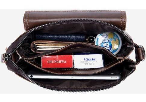 Generic Vintage Hakiki Deri Crossbody İçin Siyah Erkek Sırt Çantası