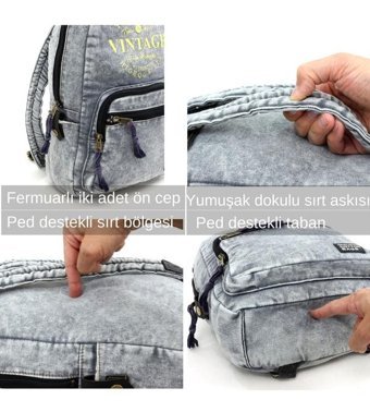 Oldcottoncargo Old Cotton 5055 Açık Gri Vintage Sırt Seyahat Kadın Sırt Çantası