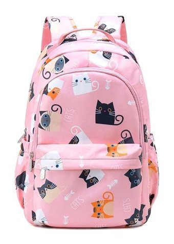 Generic Su Geçirmez Kawaii Kedi Baskı 15.6 Inç Sevimli Pembe Kadın Sırt Çantası
