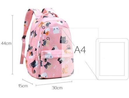 Generic Su Geçirmez Kawaii Kedi Baskı 15.6 Inç Sevimli Pembe Kadın Sırt Çantası