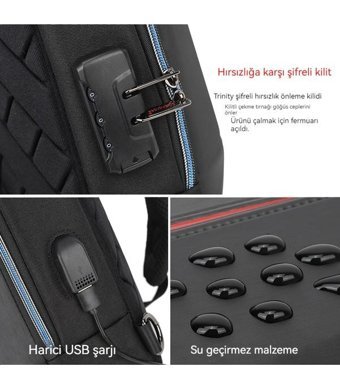 Eternal Luck Usb Hırzlıka Karşı Crossbody Kırmızı Erkek Sırt Çantası