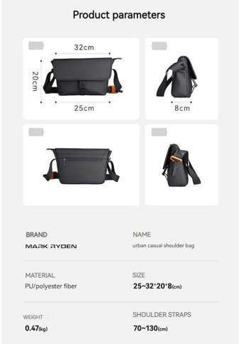 Mark Ryden Günlük Moda Crossbody Siyah Erkek Sırt Çantası