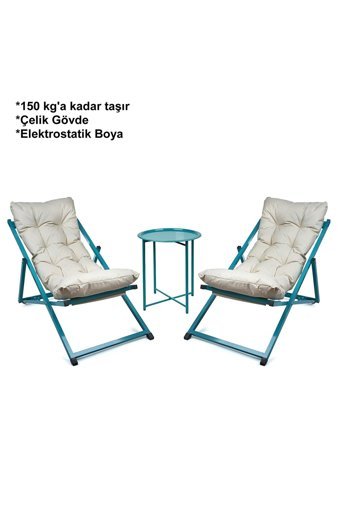 Hastunç Katlanabilir Yuvarlak Metal 25 cm Turkuaz Kamp Masası