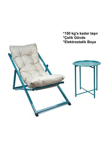 Hastunç Katlanabilir Yuvarlak Metal 25 cm Turkuaz Kamp Masası