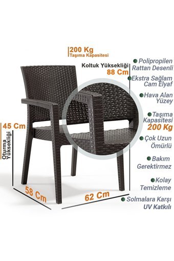 Dogant Dikdörtgen Rattan 80x140 cm Kahverengi Kamp Masası