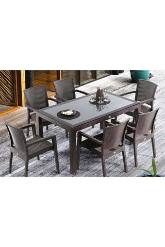 Dogant Dikdörtgen Rattan 80x140 cm Kahverengi Kamp Masası