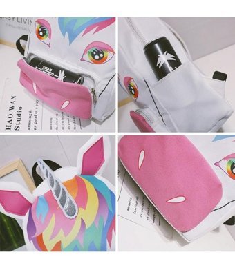 Generic Güzel Tuval Sevimli Unicorn Kişiselleştirilmiş Kadın Sırt Çantası