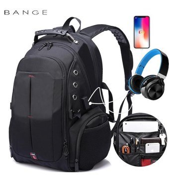 Bange Waterproof Travel Backpack For Men Black Siyah Erkek Sırt Çantası