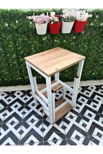 Yüceerhome Katlanabilir Dikdörtgen Ahşap 32x37 cm Beyaz - Kahverengi Kamp Sehpası