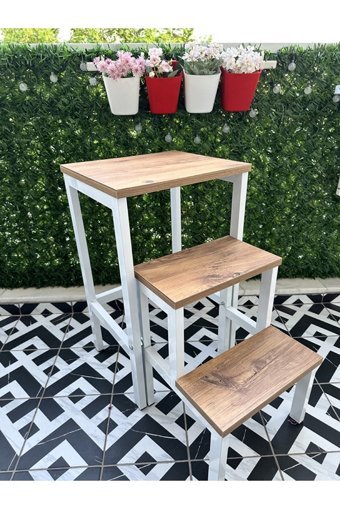 Yüceerhome Katlanabilir Dikdörtgen Ahşap 32x37 cm Beyaz - Kahverengi Kamp Sehpası