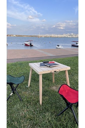 Seyyartable Katlanabilir Kare Ahşap 50x50 cm Ekru Kamp Masası