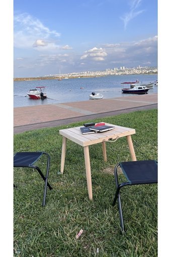 Seyyartable Katlanabilir Kare Ahşap 50x50 cm Ekru Kamp Masası