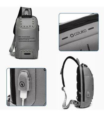 Ozuko 9283 Usb Şarj Portlu Rt Gri Erkek Sırt Çantası