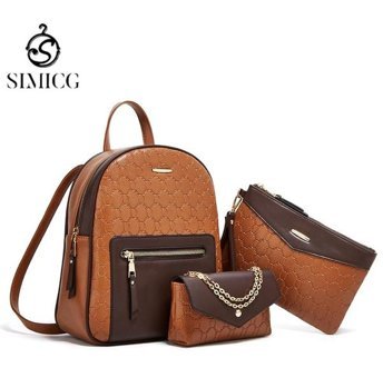 Sımıcg Yeni Moda Üçlü Set Kahverengi Kadın Sırt Çantası