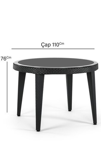Tilia Yuvarlak Rattan 110 cm Siyah Kamp Masası