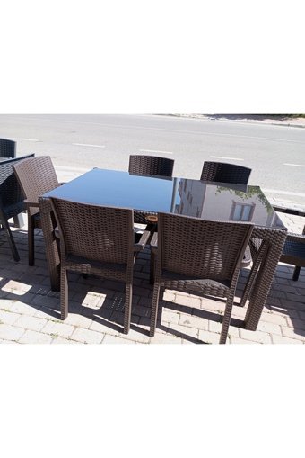 Remedi Dikdörtgen Rattan 90x150 cm Kahverengi Kamp Masası