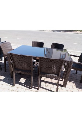 Remedi Dikdörtgen Rattan 90x150 cm Kahverengi Kamp Masası