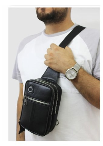 Newish Polo Deri Freebag Kulaklık Çıkışlı Çift Fermuar Siyah Erkek Sırt Çantası