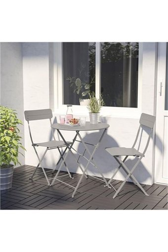 Ikea Katlanabilir Yuvarlak Metal 65 cm Gri Kamp Masası