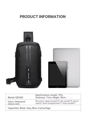 Ozuko Spor Su Geçirmez Crossbody Kamuflaj Erkek Haki Sırt Çantası