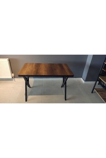 Serdemdizayn Dikdörtgen Ahşap-Metal 70x110 cm Kahverengi - Siyah Kamp Masası