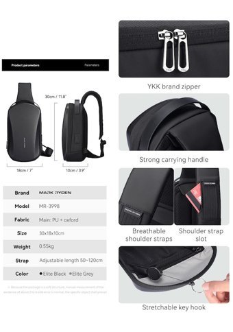 Mark Ryden Mr3998 Usb Şarj Portlu Hardshell Siyah Erkek Sırt Çantası