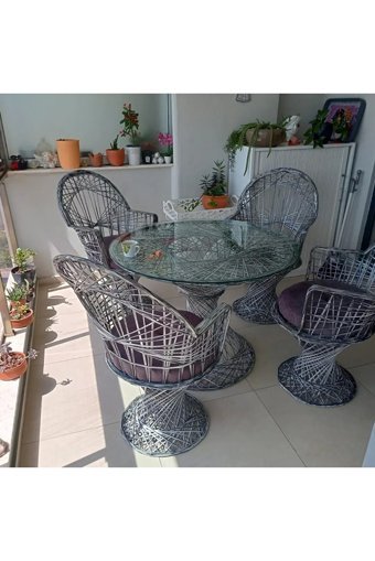 Fiberglass Garden Yuvarlak Hasır 100 cm Siyah Kamp Masası