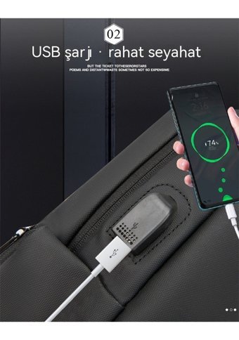 Haiyaao Unb01 Usb Şarj Bağlantı Noktana Sahip Su Geçirmez Siyah Erkek Sırt Çantası