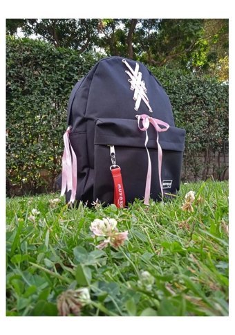 Shopiolog Kore Model Pembe Kurdele Siyah Kadın Sırt Çantası