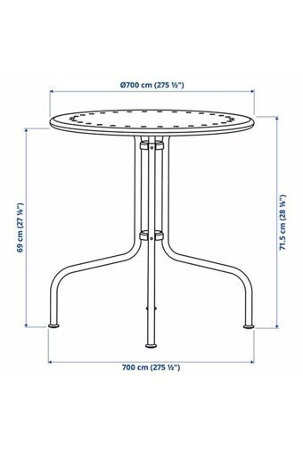 Ikea Yuvarlak Metal 70 cm Gri Kamp Masası