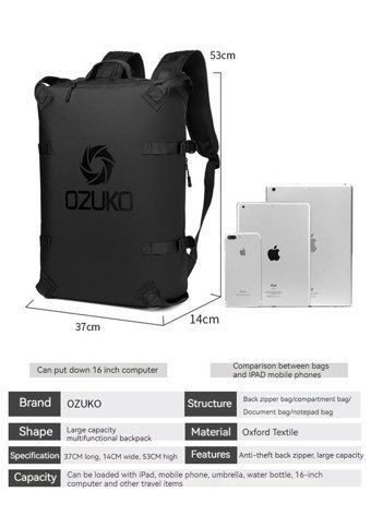 Ozuko 92351 Seyahati Siyah Erkek Sırt Çantası