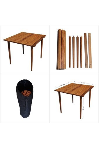 Mavi Trend Katlanabilir Dikdörtgen Ahşap 60x57 cm Kahverengi Kamp Masası
