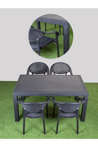 Çavdar Group Dikdörtgen Rattan 90x150 cm Siyah Kamp Masası